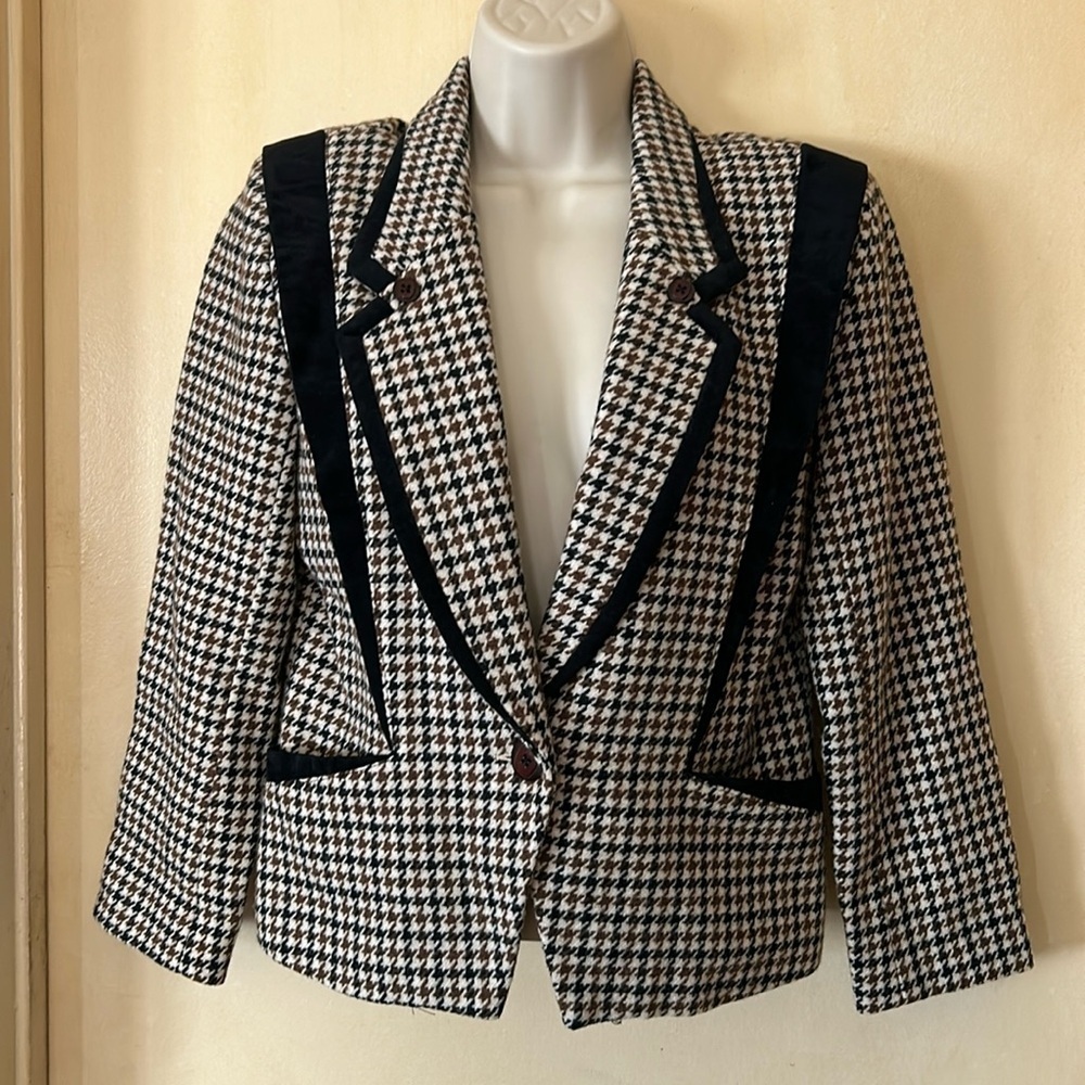 Sunshine Fashion for Ladies Vintage black and brown houndstooth blazer size 9